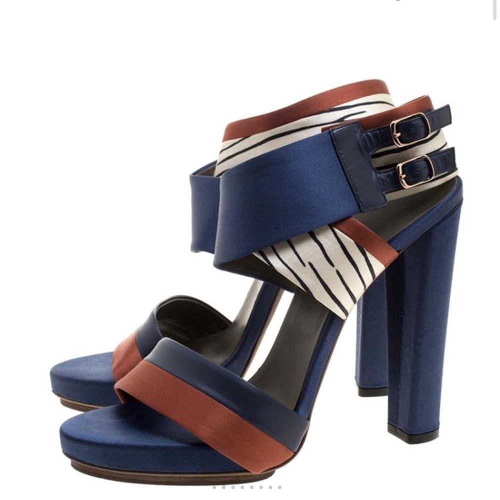 BALENCIAGA PARIS Blue and Bronze Satin Platform Women's Heels sz 36 - Picture 12 of 15